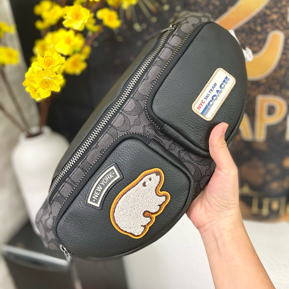 Coach Sprint Belt Bag In Signature Jacquard With Ski Patches